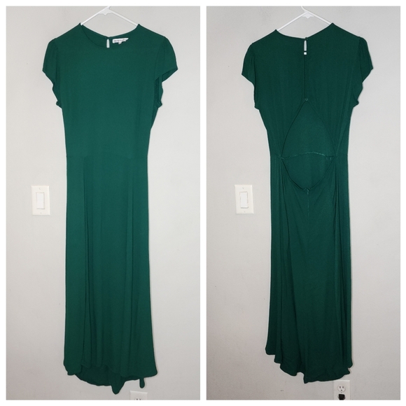 Reformation Gavin Emerald Green Dress Open Back Cap Sleeve Slit Midi Size 12 - Picture 4 of 16